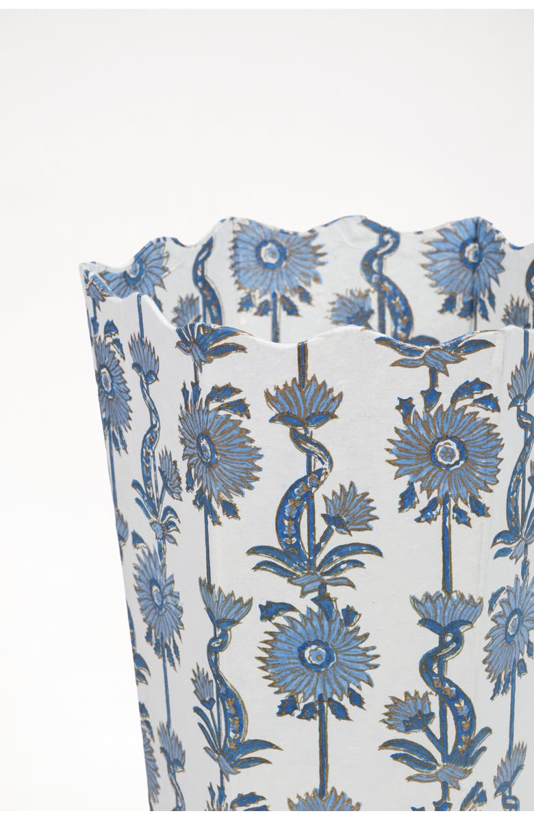 Inner Child Floral Vines Blockprint Scallop Waste Bin Storage Bin, Alternate, color, Blue