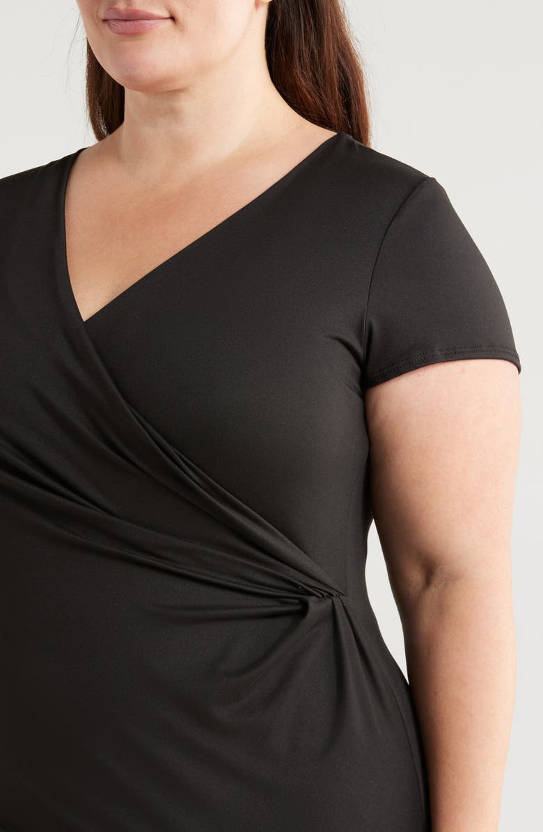 24seven Comfort Apparel V-Neck Stretch Faux Wrap Dress, Alternate, color, Black