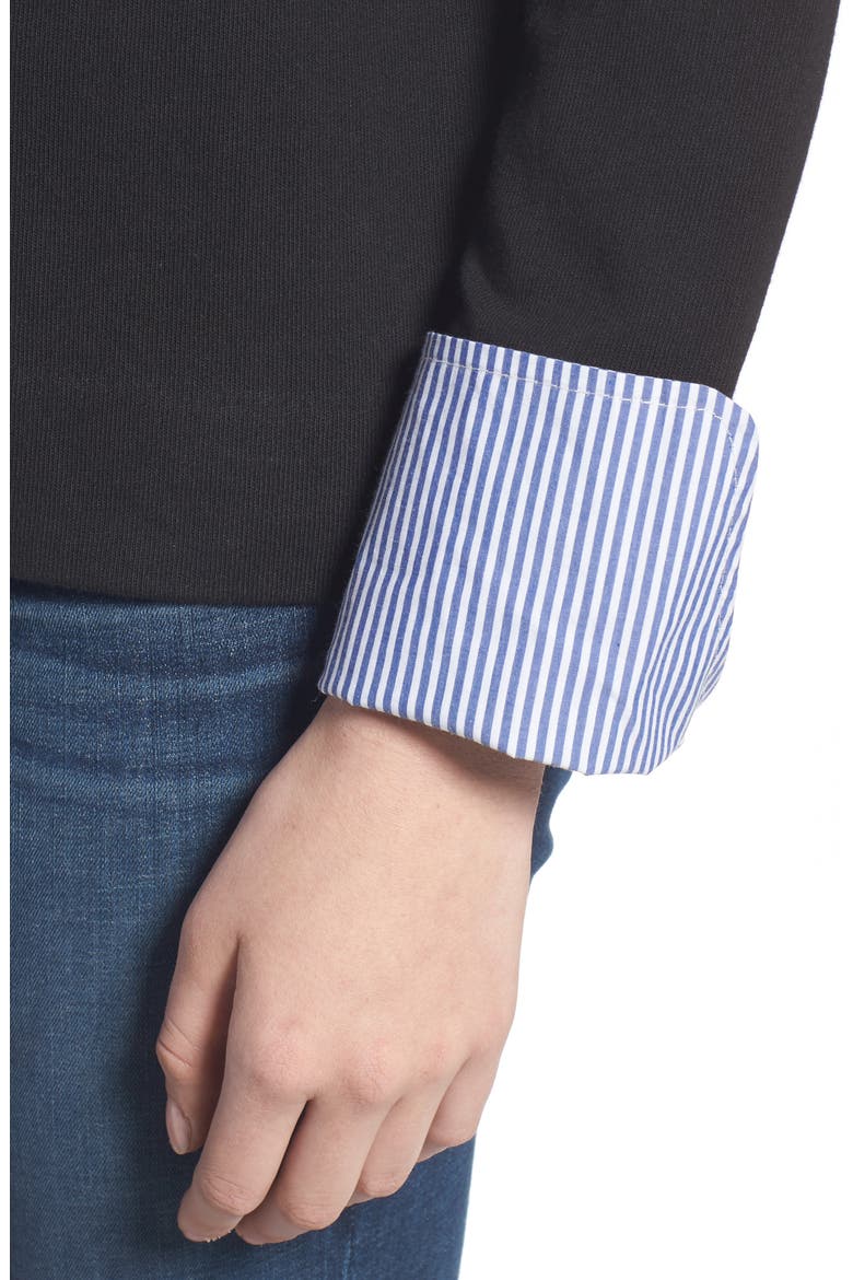 Built-In Cuff Stripe Tee, Alternate, color, BLACK