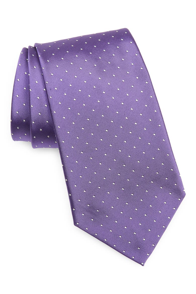 Polka Dot Silk Tie, Main, color, PURPLE