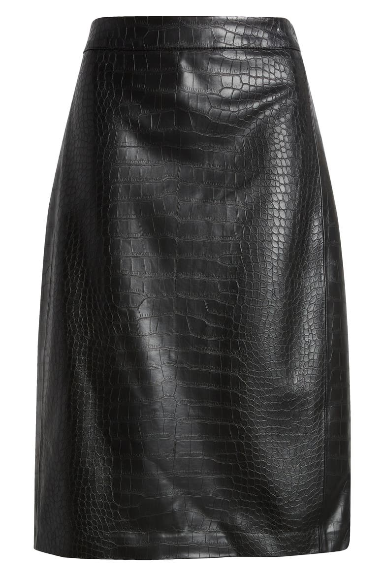 Croc Embossed Faux Lether Midi Skirt, Alternate, color, BLACK