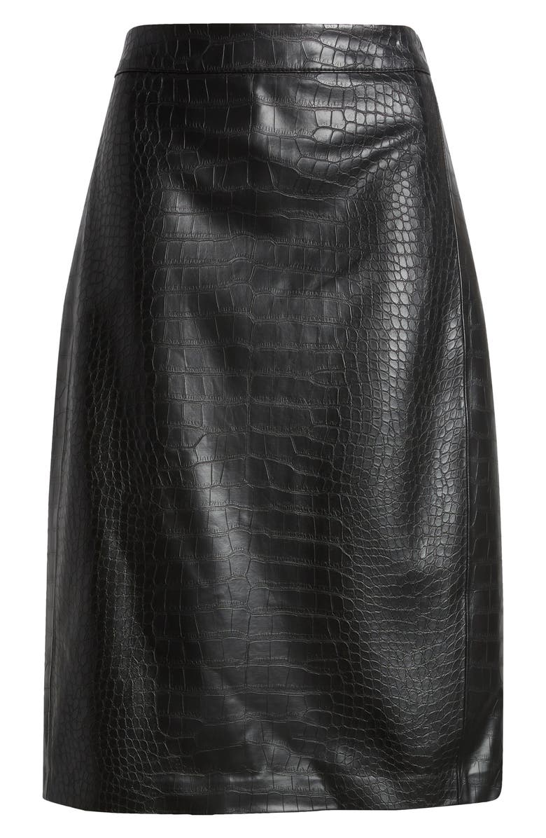 KOBI HALPERIN Croc Embossed Faux Lether Midi Skirt, Alternate, color, Black
