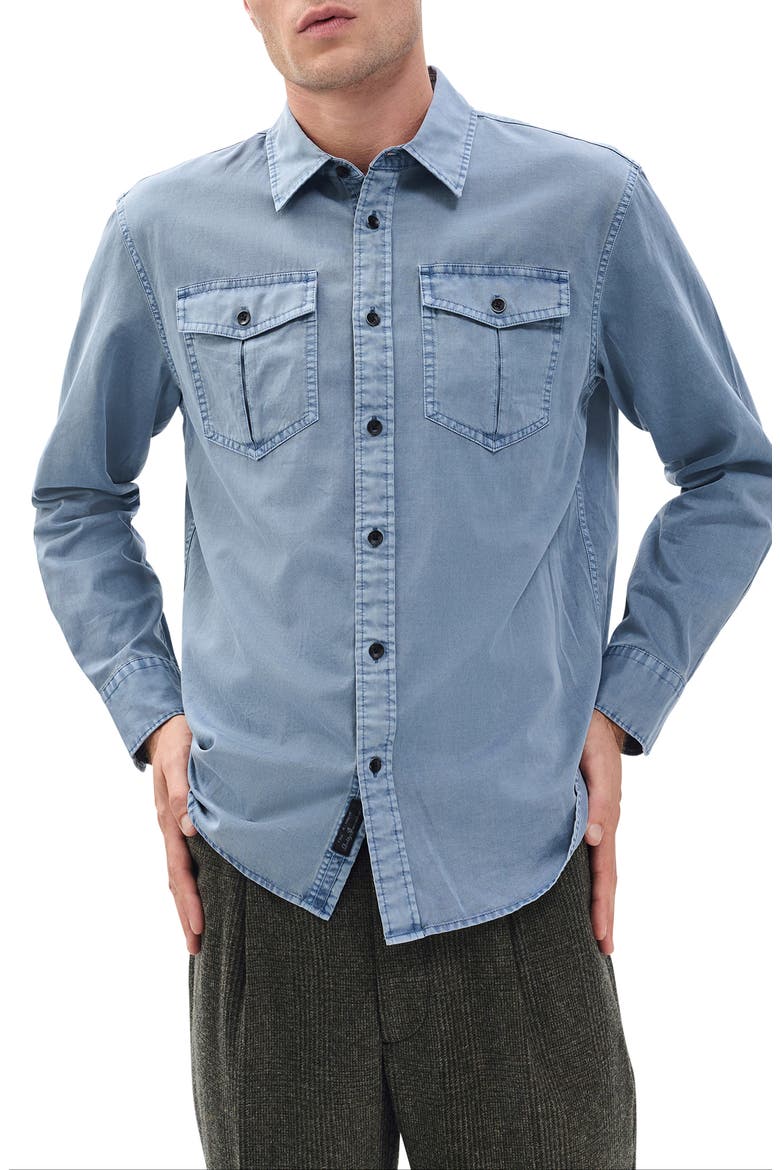 Finch Cotton & Lyocell Military Button-Up Shirt, Main, color, WASHED LIGHT BLUE