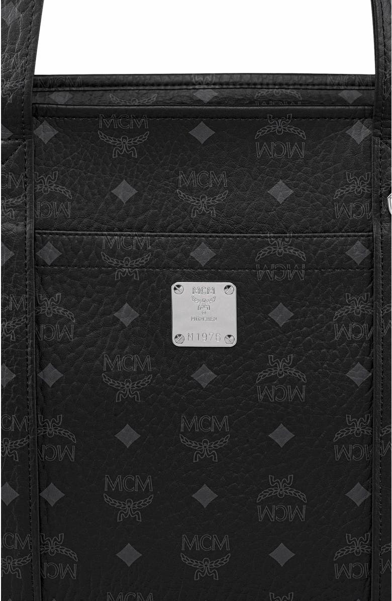 MCM Small Aren School Bag Tote in Visetos, Alternate, color, Black