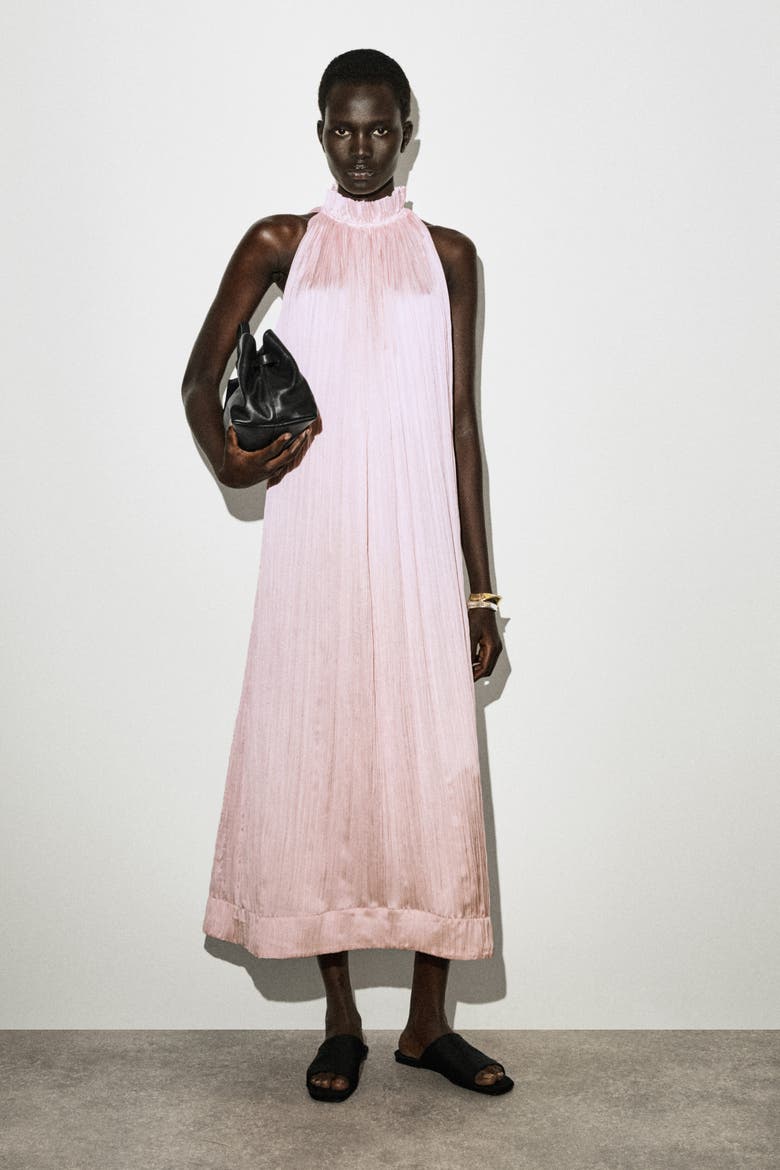 Crinkled-satin Midi Dress, Main, color, LIGHT PINK