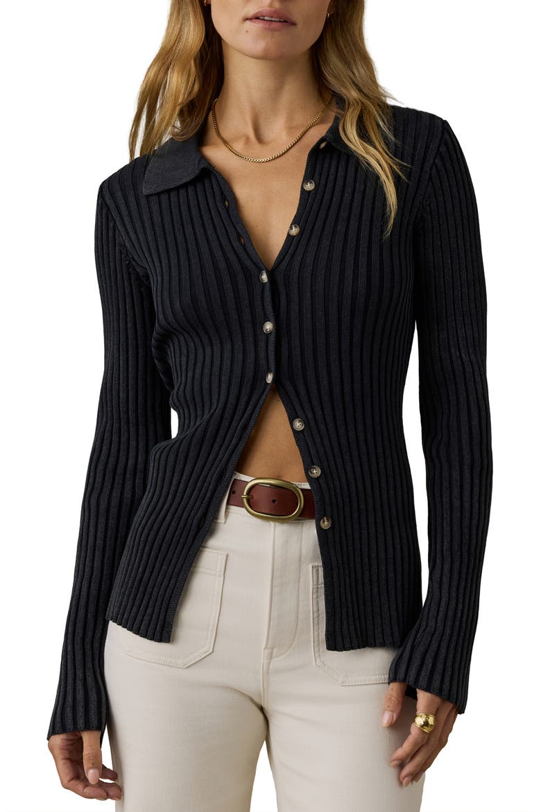 Sunwashed Ribbed Organic Cotton Cardigan, Main, color, BLACK