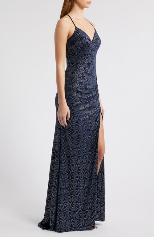 City Studio Glitter Swirl Strappy Dress In Navy Silver