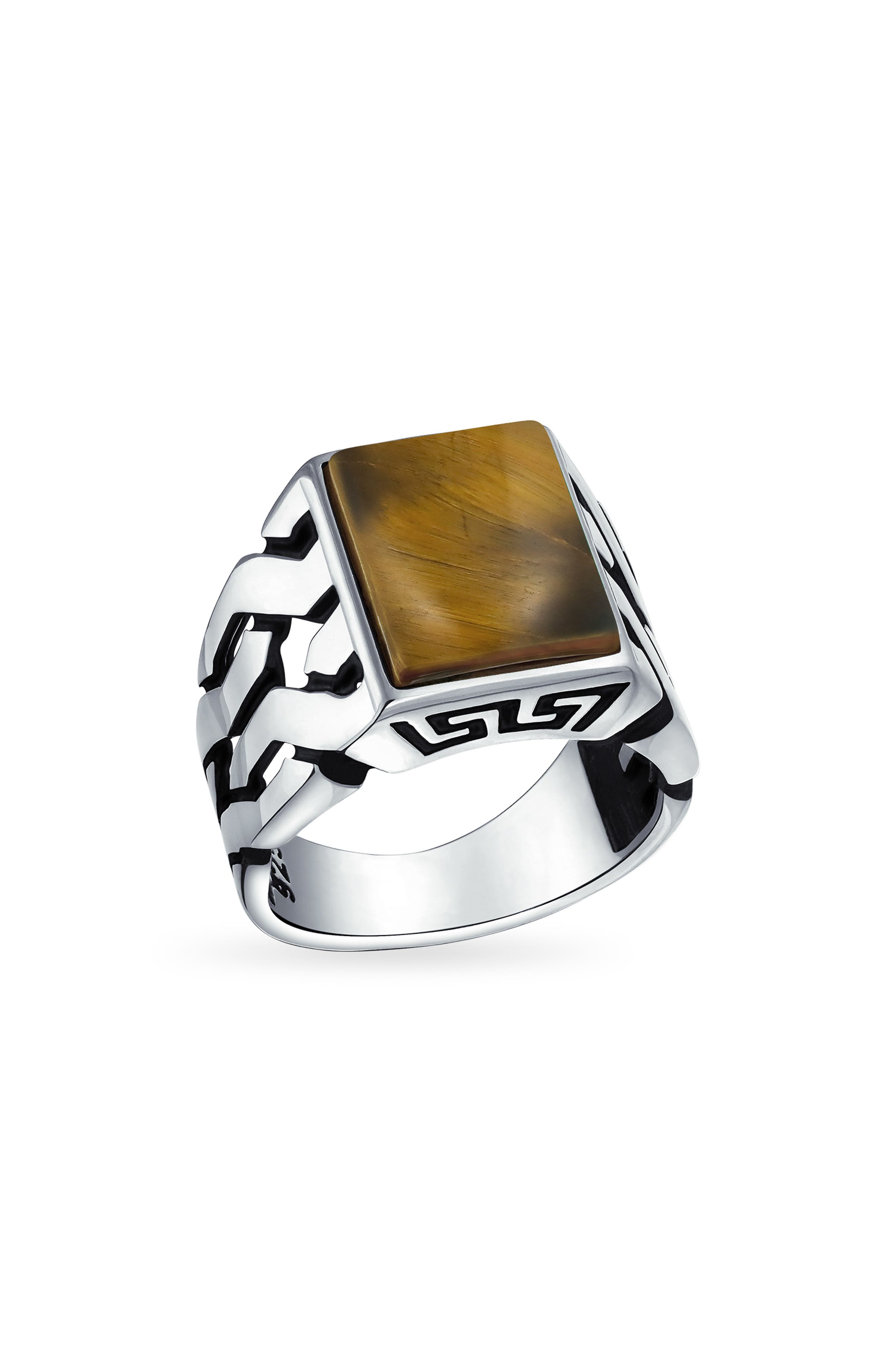 BLING JEWELRY Men's Sterling Silver Semiprecious Stone Signet Ring