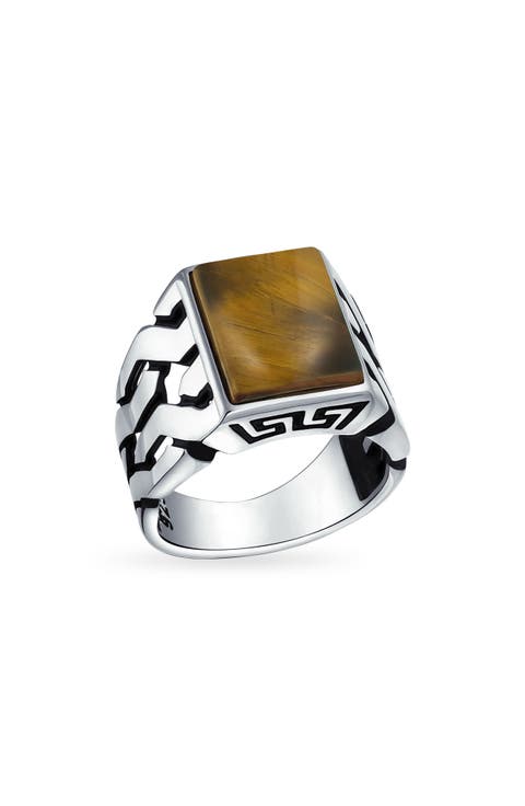 Men's Sterling Silver Semiprecious Stone Signet Ring