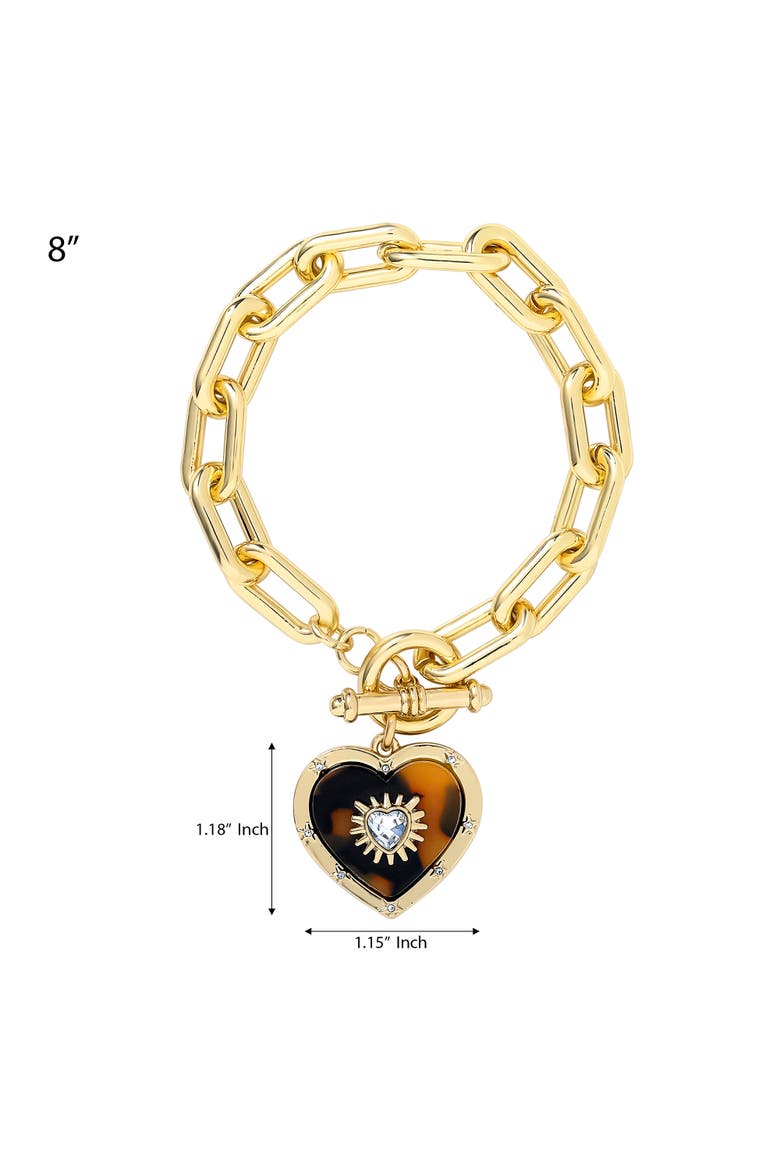 Heart Charm Bracelet Chunky Gold-tone, Toggle Closure, Alternate, color, Brown
