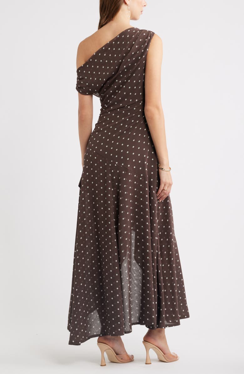 Chelsea28 Cascading Off the Shoulder Evening Dress, Alternate, color, Brown- Ivory Corner Dot