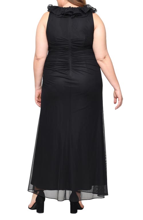 Alex Evenings Ruffle Maxi Cocktail Dress In Black