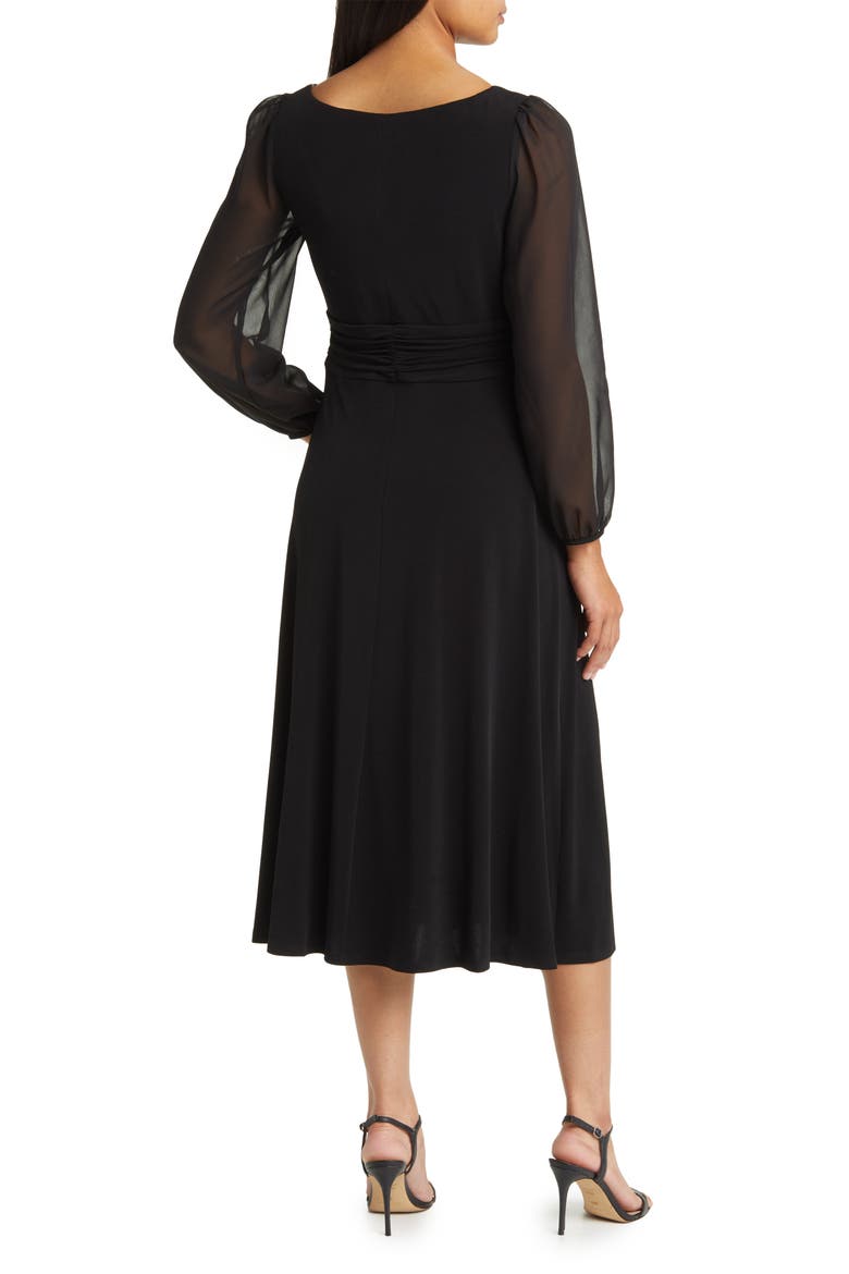 Chiffon Long Sleeve Midi Dress, Alternate, color, BLACK