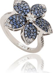 SUZY LEVIAN Sterling Silver Pavé Sapphire Flower Ring