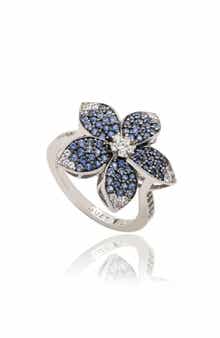 SUZY LEVIAN Sterling Silver Pavé Sapphire Flower Ring