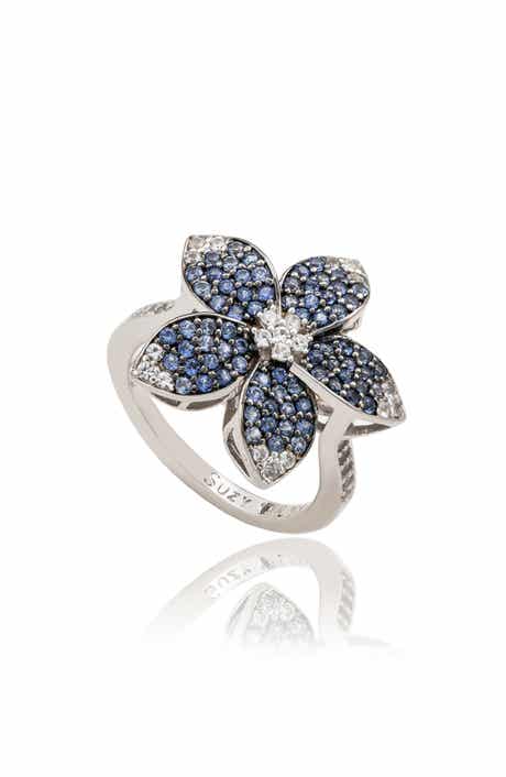 SUZY LEVIAN Sterling Silver Pavé Sapphire Flower Ring