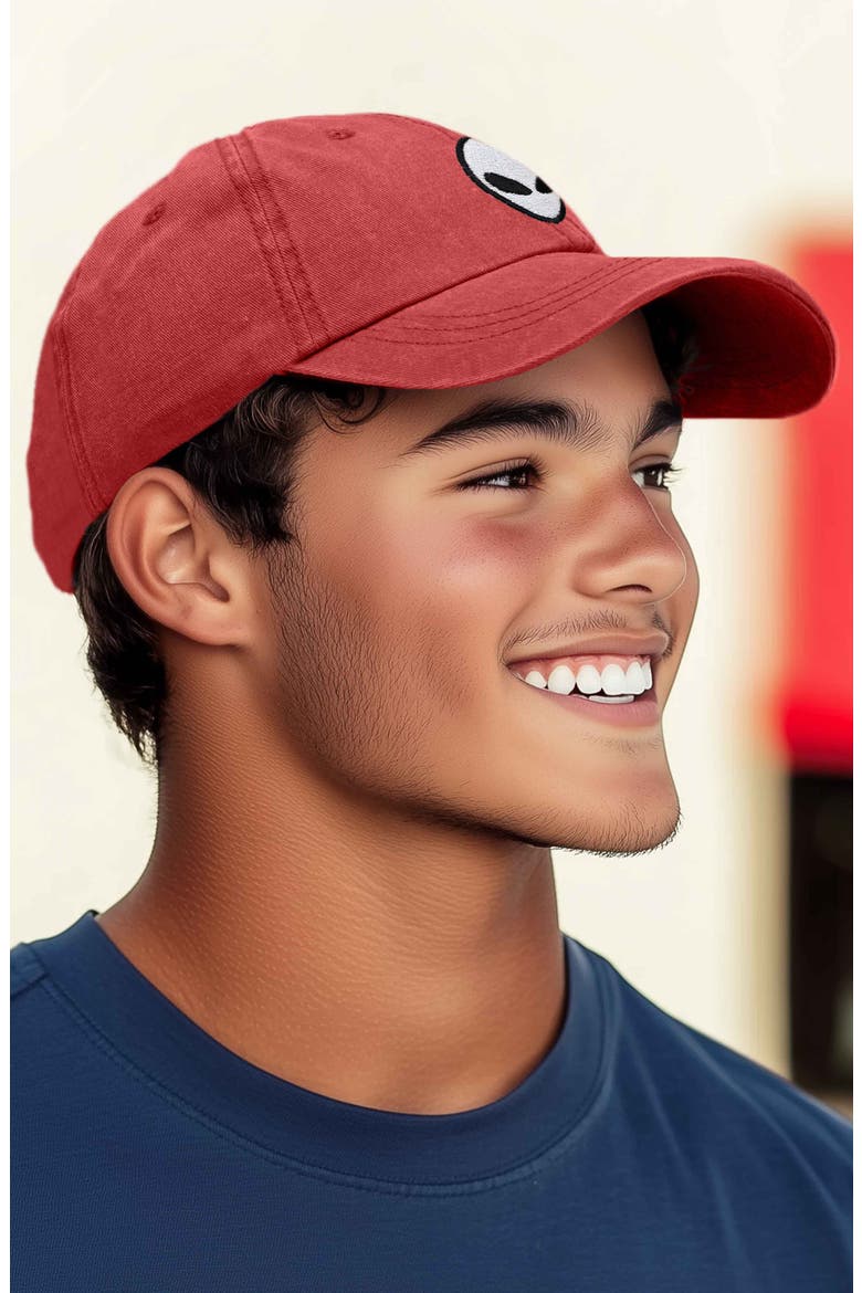 Alien Embroidered Classic Dad Cap, Alternate, color, Washed Red