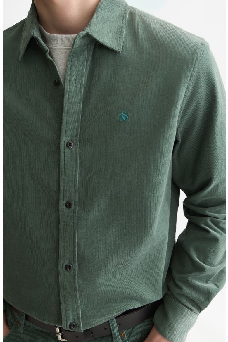 Regular Fit Corduroy Button Up Shirt, Alternate, color, DARK FOREST