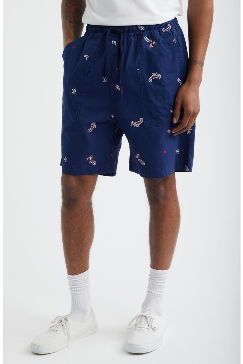 Paisley Organic Cotton Poplin Drawstring Chef Shorts, Main, color, ROYAL