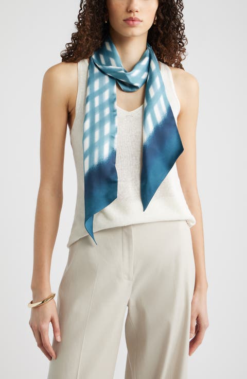 Floral Print Silk Skinny Scarf