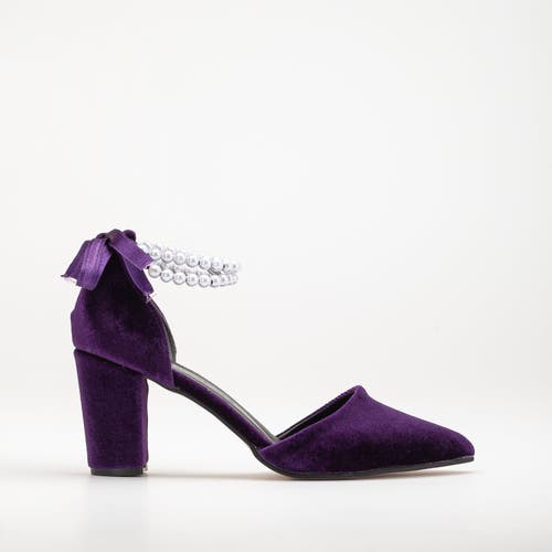 Forever & Always Shoes Hazel Block Heels With Pearls In Purple Velvet