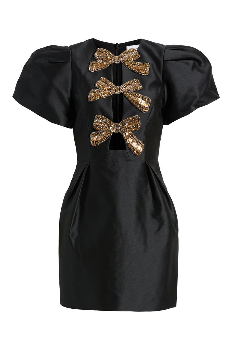 Venus Sequin Bow Detail Cocktail Minidress, Alternate, color, BLACK