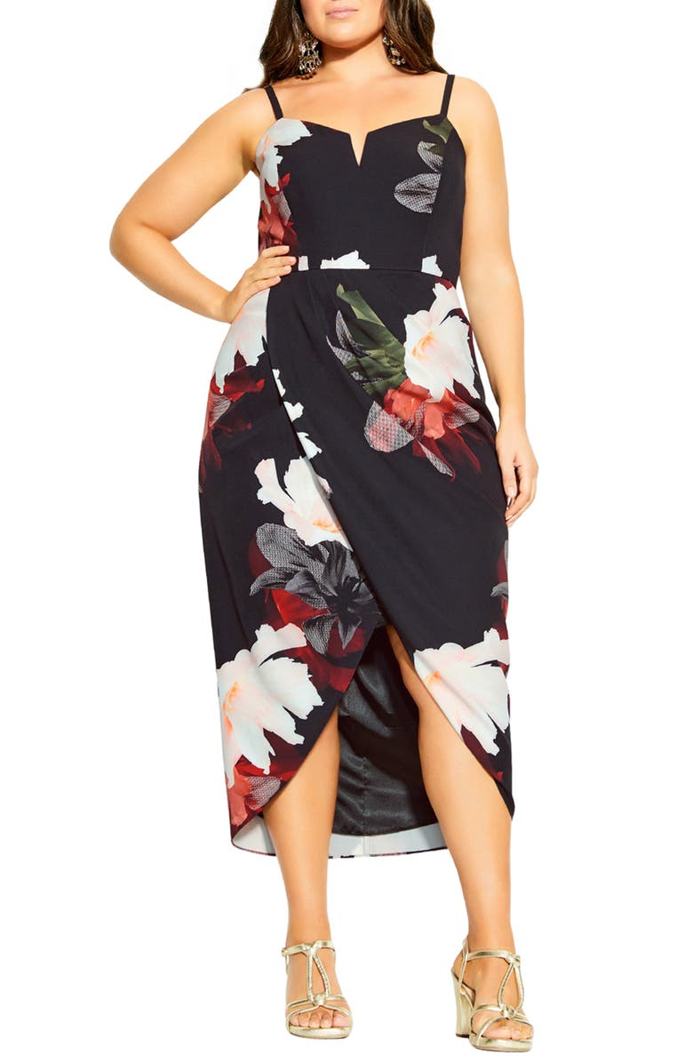 City Chic Pixel Floral Print Sleeveless Dress, Main, color, 