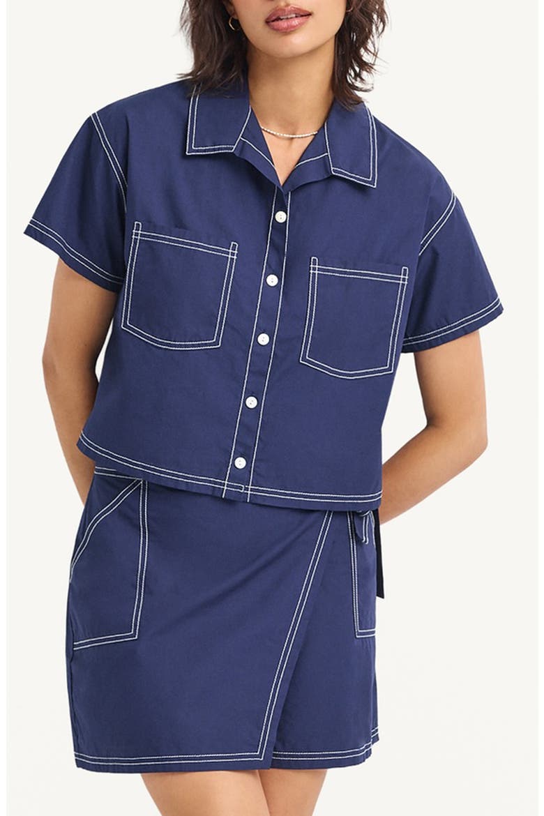 Ashley Crop Organic Cotton Cover-Up Camp Shirt, Main, color, MIDNIGHT