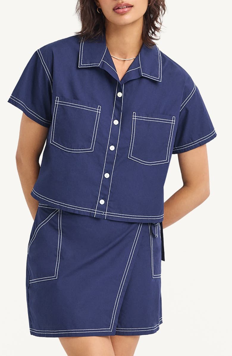 Vitamin A<sup>®</sup> Ashley Crop Organic Cotton Cover-Up Camp Shirt, Main, color, Midnight