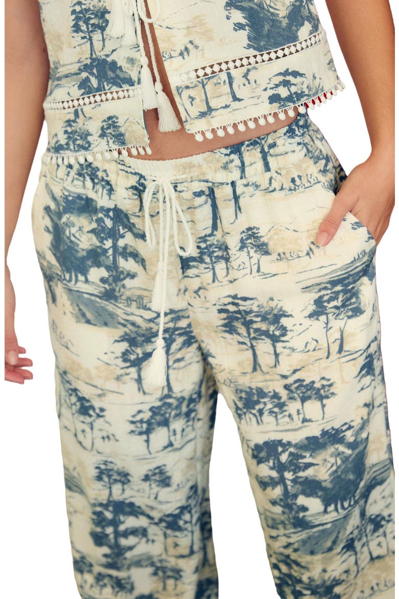 Tree Print Wide Leg Drawstring Pants, Alternate, color, WHITE/ BLUE