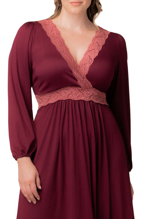 Kiyonna Lara Lace Trim Long Sleeve Maxi Dress In Burgundy