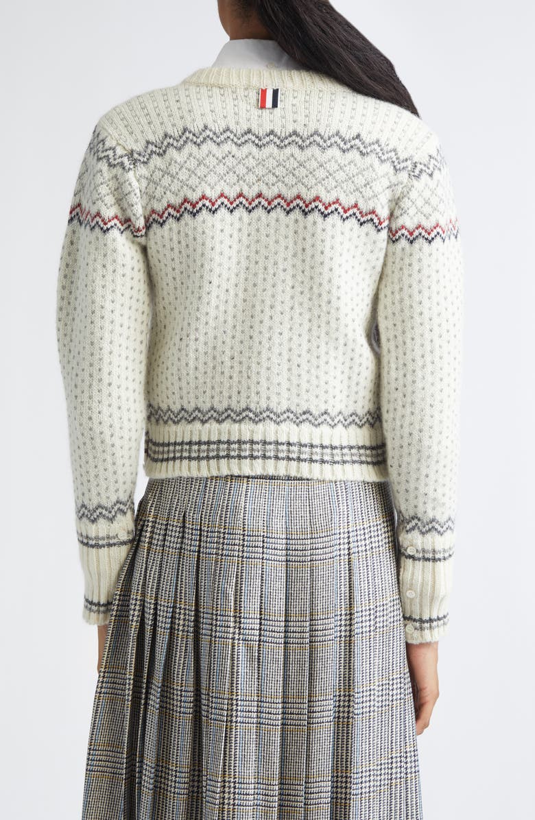 Thom Browne Fair Isle Float Jacquard Wool & Cashmere Cardigan, Alternate, color, White