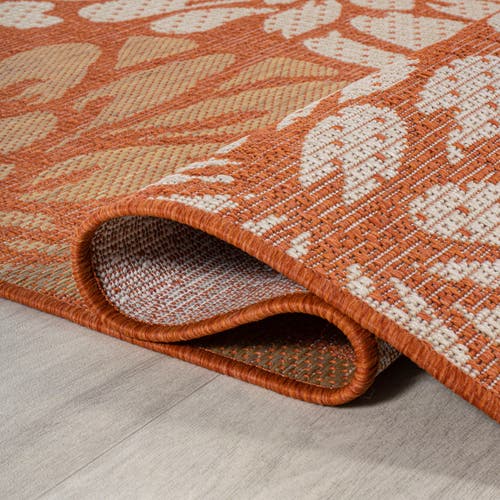 Jonathan Y Zinnia Modern Floral Textured Weave Indoor/outdoor Round Area Rug In Orange/cream