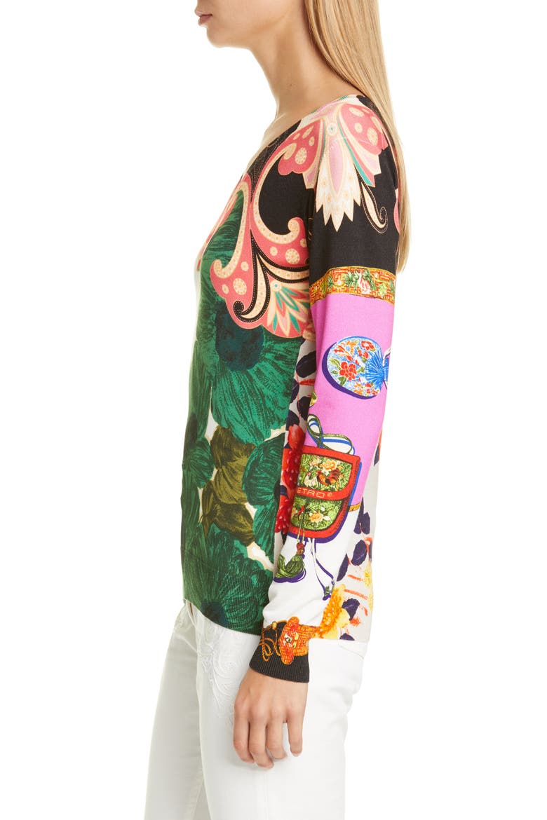 Floral Print Silk Blend Sweater, Alternate, color, GREEN