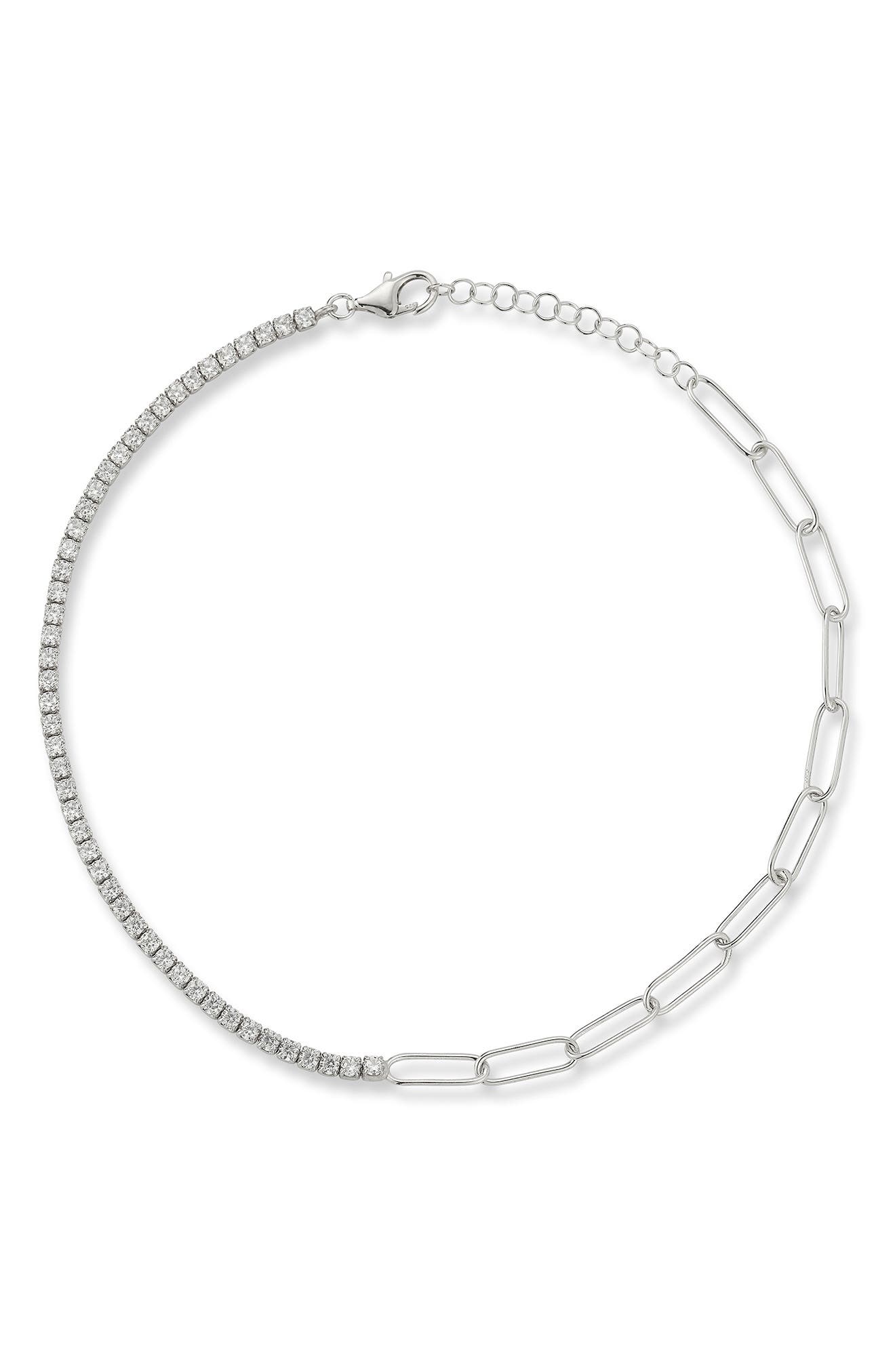Cubic Zirconia Tennis & Paperclip Link Anklet