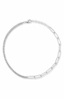 Cubic Zirconia Tennis & Paperclip Link Anklet