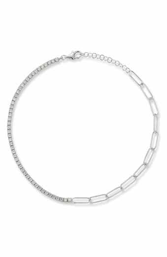 Cubic Zirconia Tennis & Paperclip Link Anklet