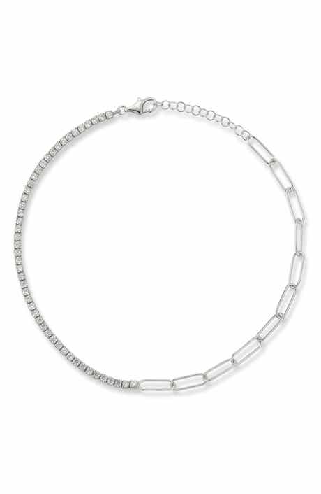 Cubic Zirconia Tennis & Paperclip Link Anklet
