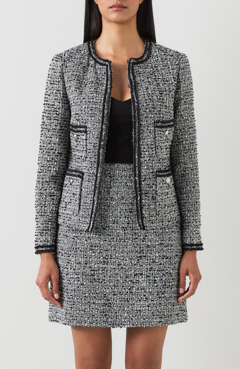 LK Bennett Charlie Tweed Jacket, Main, color, Multi-Black/ Cream