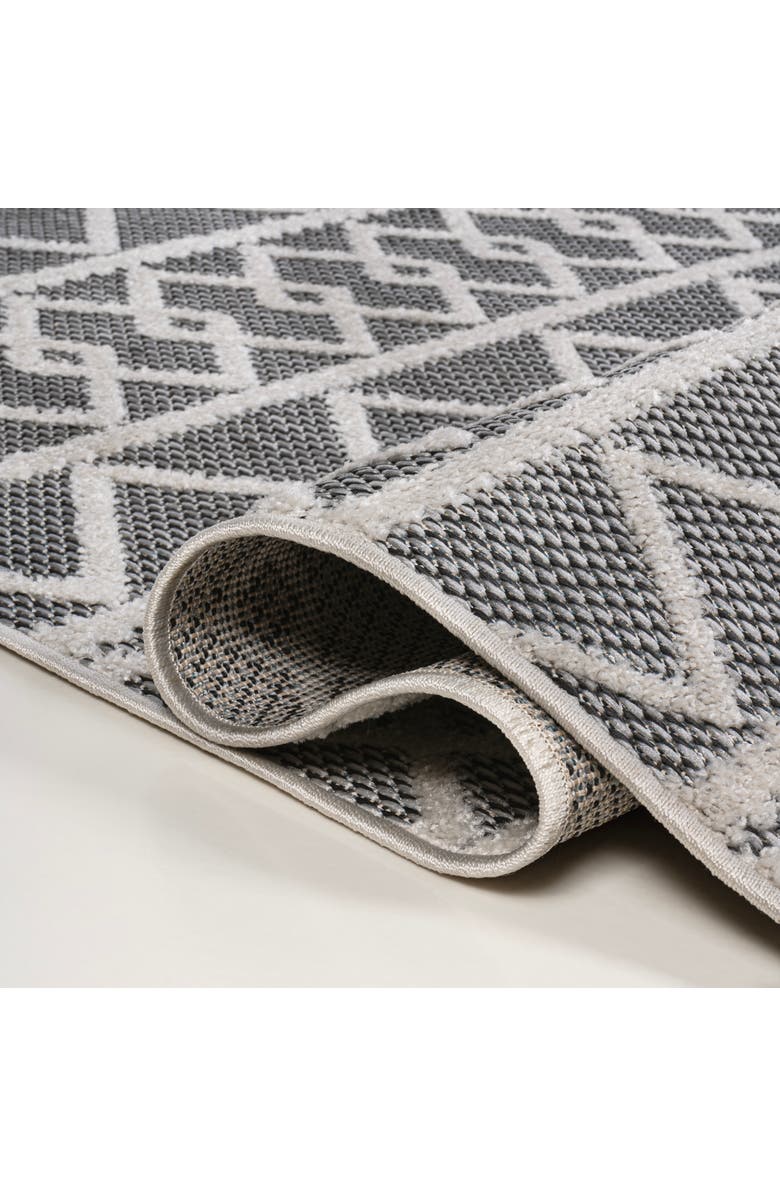 JONATHAN Y Aylan High-Low Pile Knotted Trellis Geometric Indoor/Outdoor Area Rug, Alternate, color, Black/Ivory
