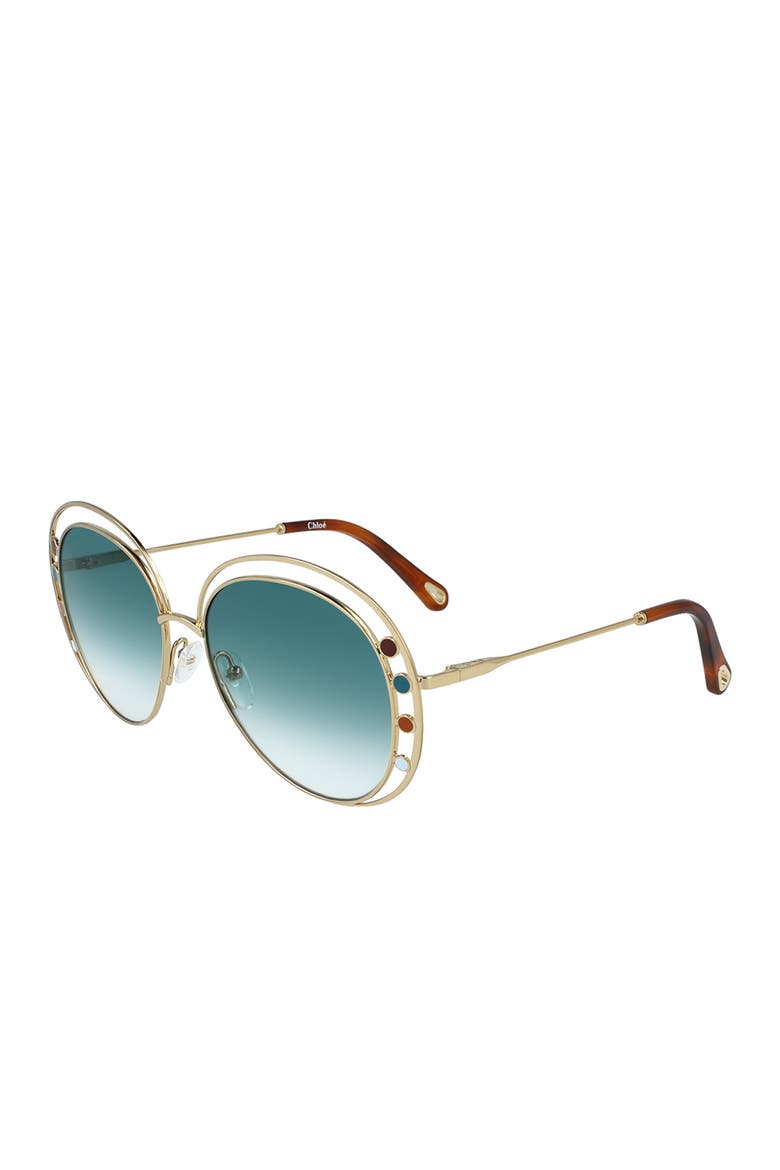Chloe Round 57mm Sunglasses, Alternate, color, GOLD/GRADIENT PETROL