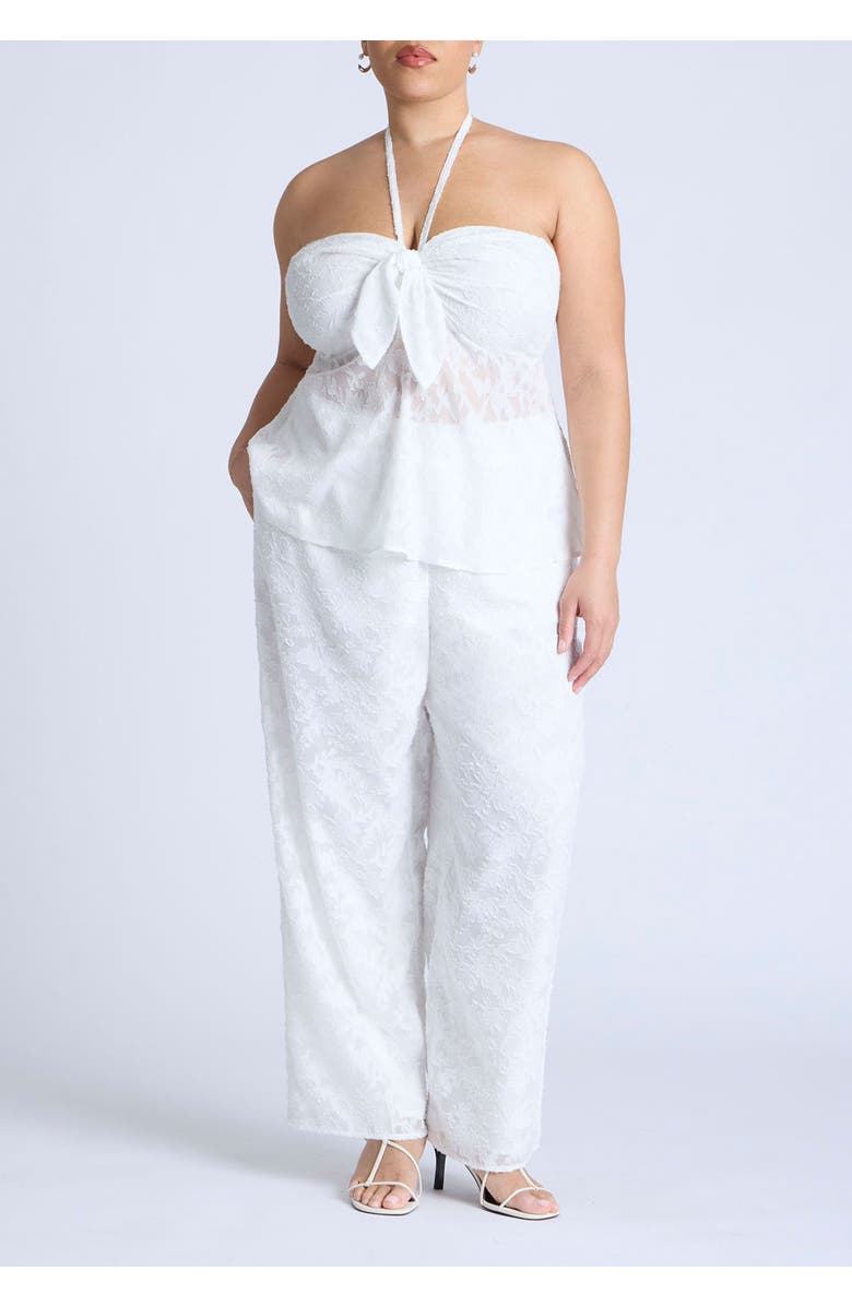 ELOQUII Neck-Tie Halter Top, Alternate, color, Jet Stream