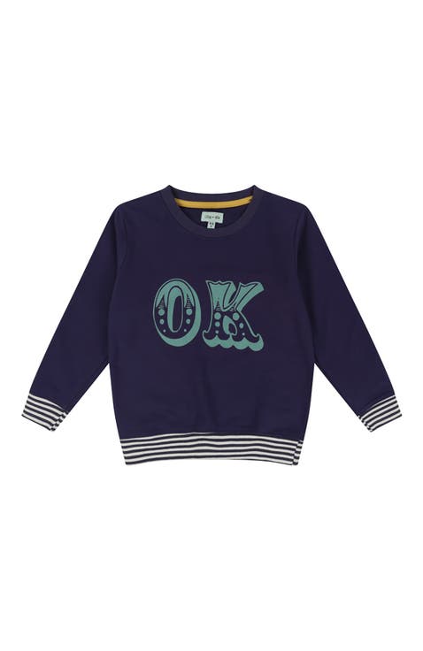 Organic Cotton Ok Slogan Print Sweatshirt (Toddler, Little Kid)
