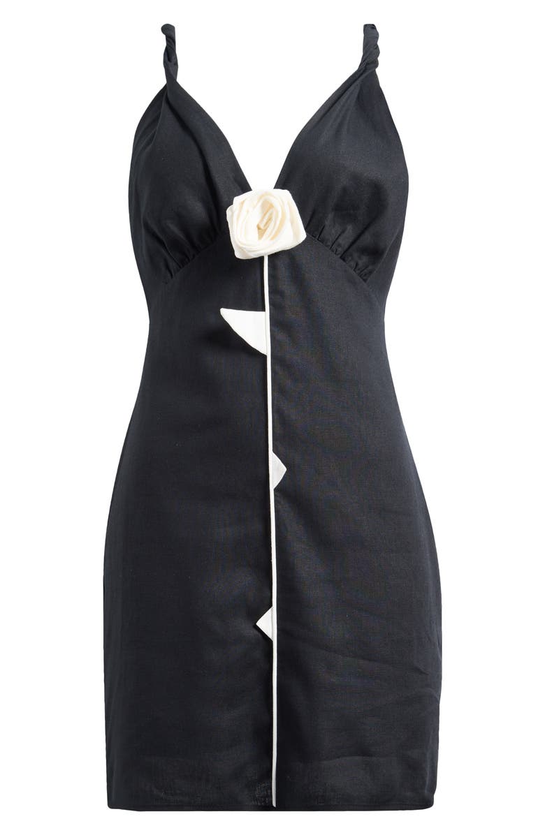 FARM Rio Rose Pipe Detail Sleeveless Linen Blend Sheath Minidress, Alternate, color, Black