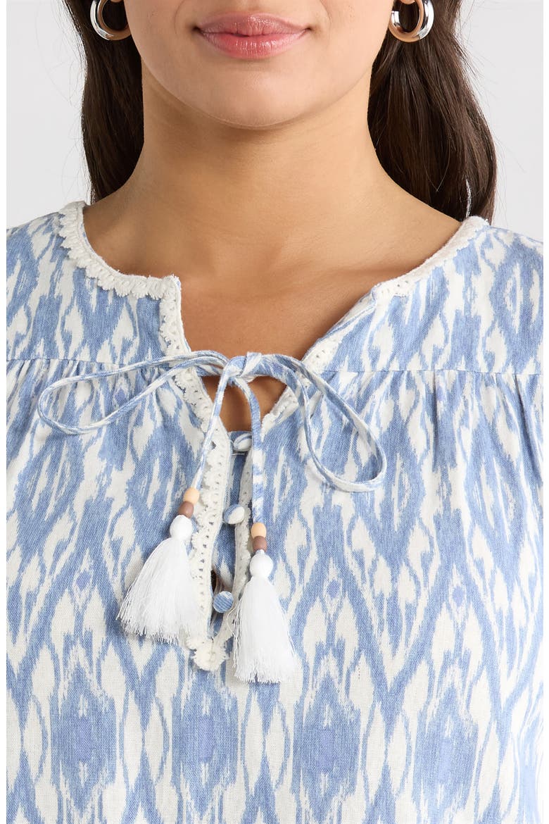 Crochet Trim Linen Blend Top, Alternate, color, BLUE/IVORY