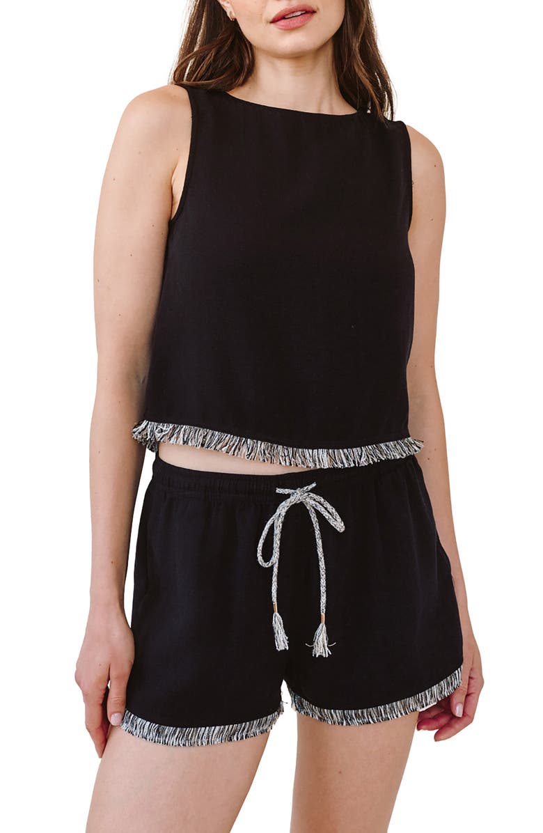 Bella Dahl Frayed Hem Crop Tank, Main, color, Black