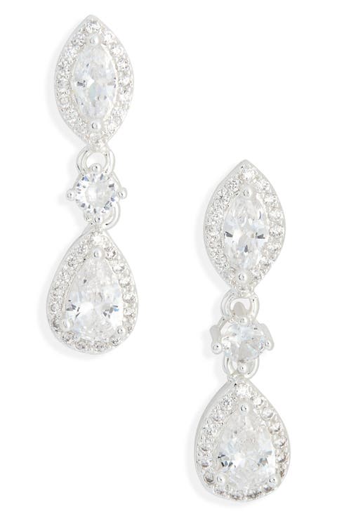 Cubic Zirconia Halo Drop Earrings
