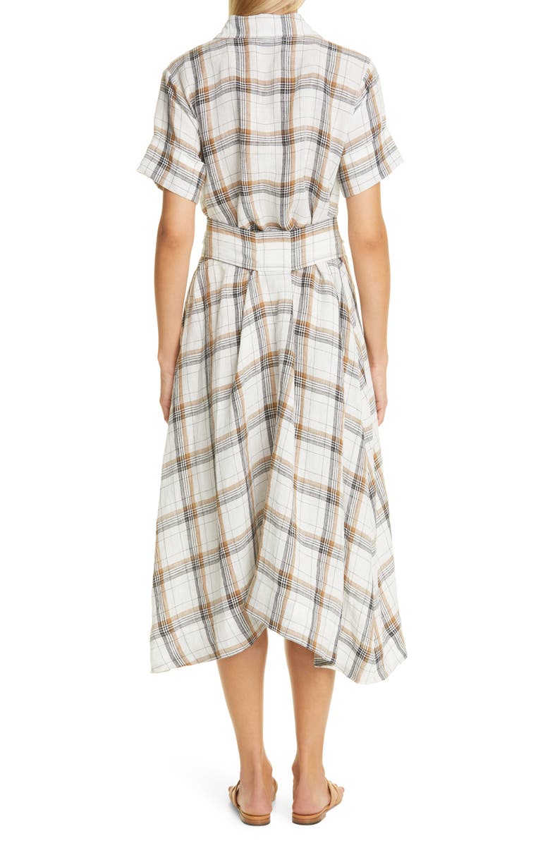 Lisa Marie Fernandez Plaid Linen Midi Shirtdress, Alternate, color, White Madras Plaid Linen