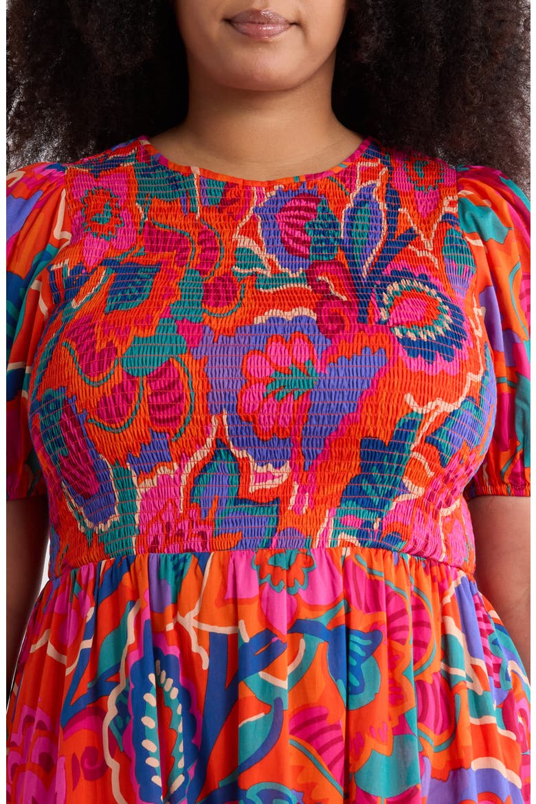 Kahlia Tropics Aruba Smocked Midi Dress, Alternate, color, RED-MULTI