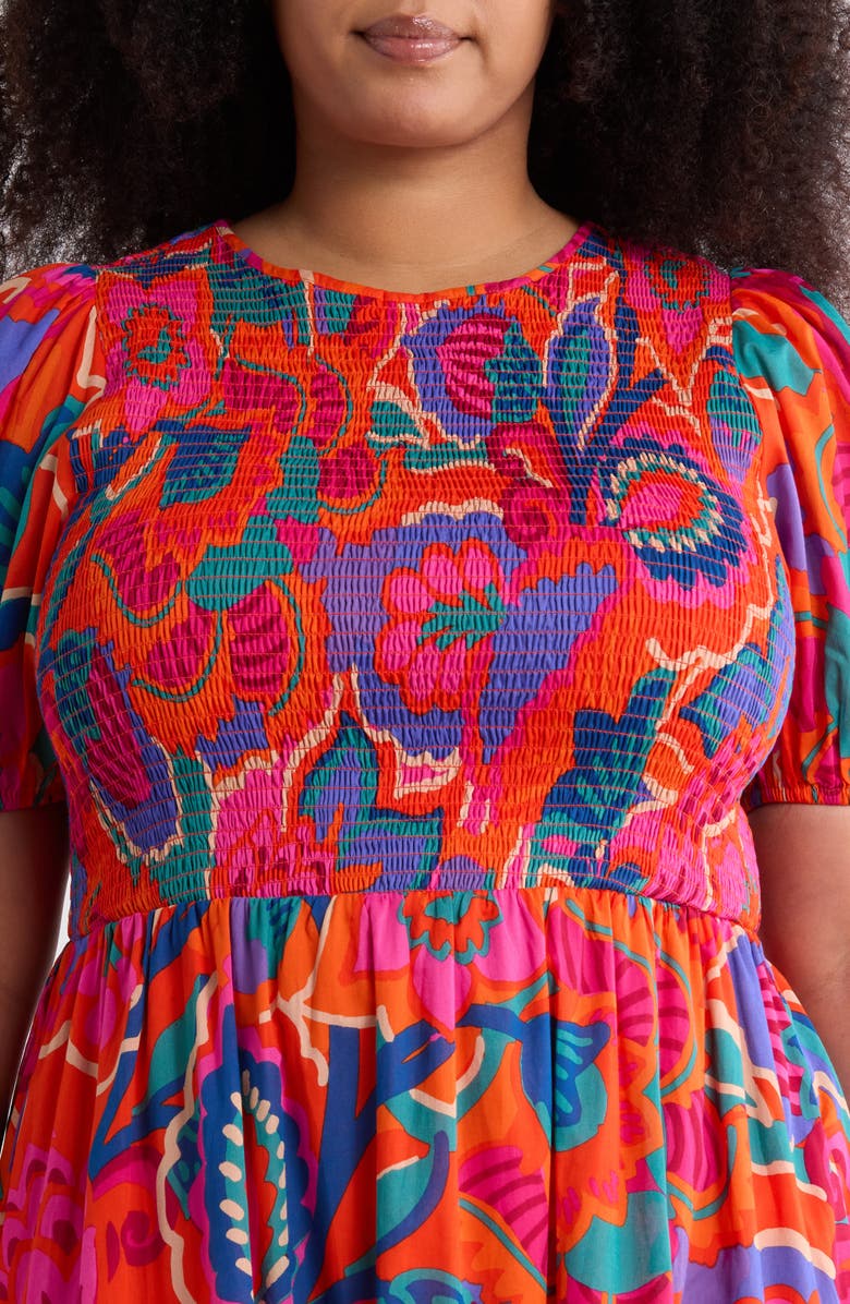 SUGARLIPS Kahlia Tropics Aruba Smocked Midi Dress, Alternate, color, 